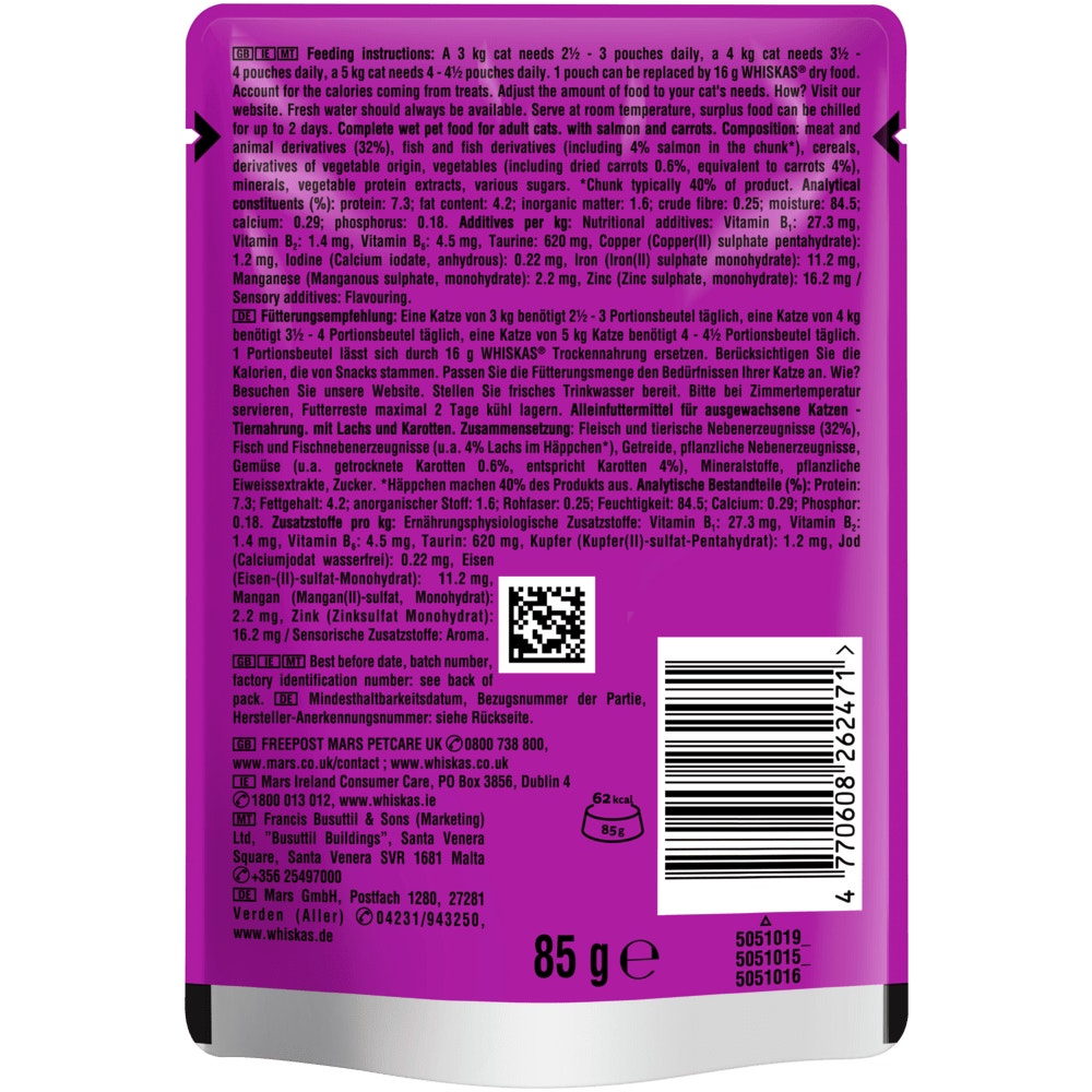 WHISKAS® Tasty Mix Lachs & Karotten in Sauce, 85g - 2