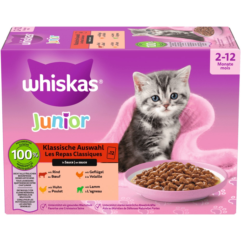 WHISKAS® Junior Klassische Auswahl in Sauce, Multipack 12 x 85g - 1