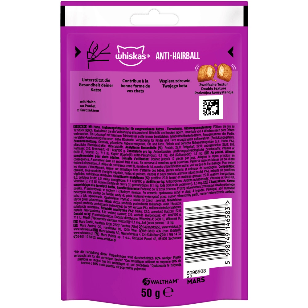 WHISKAS® ANTI-HAIRBALL Huhn, 50g - 2