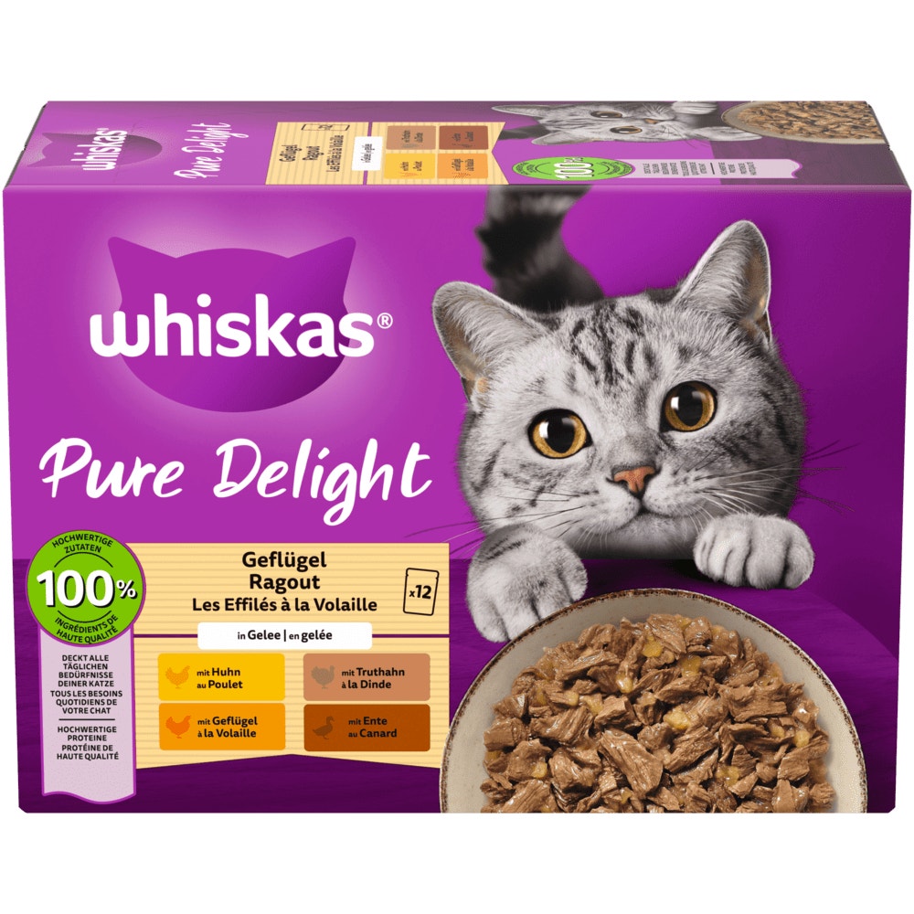 WHISKAS® Pure Delight Geflügel Ragout in Gelee, Nassfutter, 12 & 40 x 85g - 1