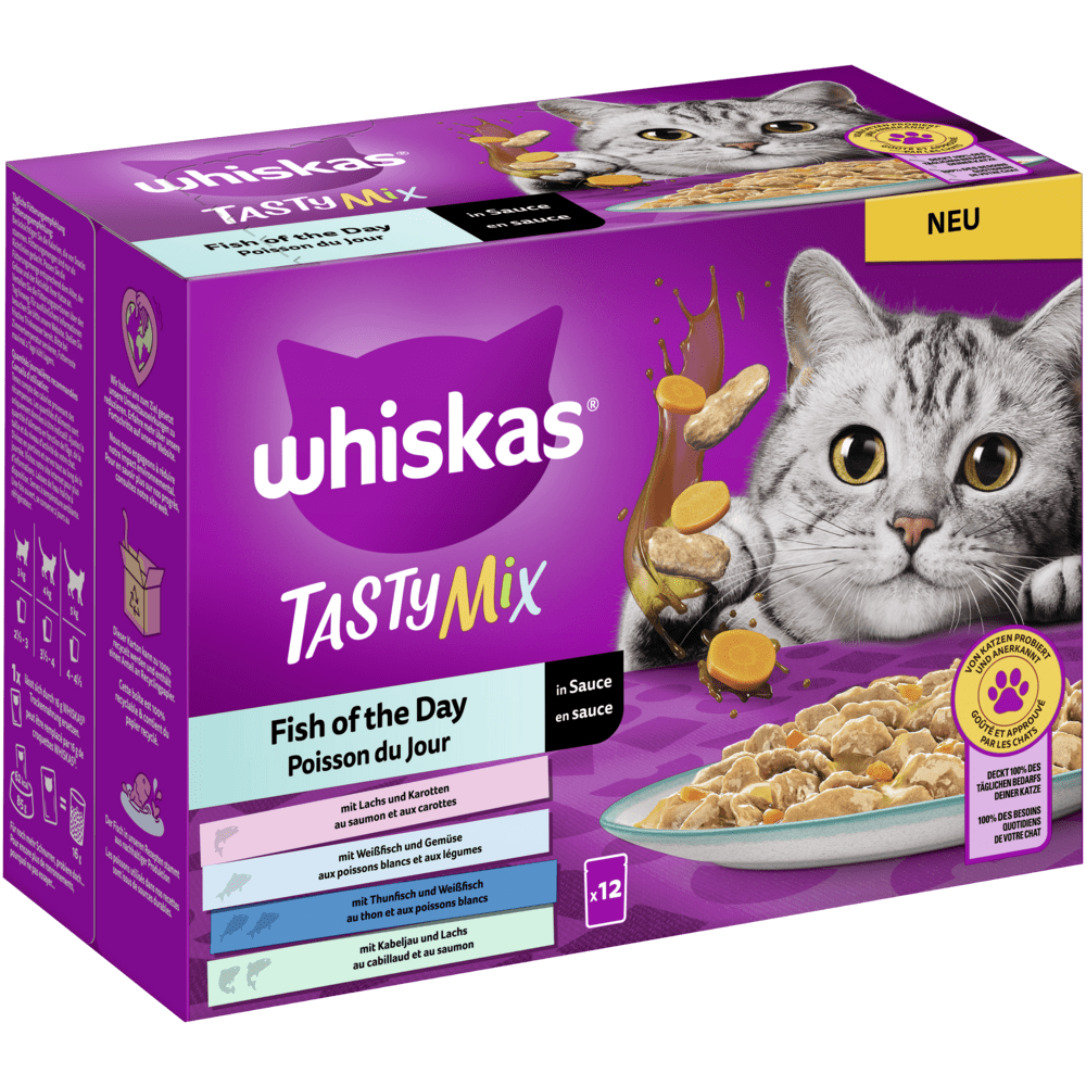 WHISKAS® TASTY MIX Portionsbeutel Multipack Fish of the Day in Sauce 12 x 85g - 1
