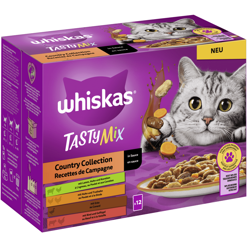 WHISKAS® TASTY MIX Portionsbeutel Multipack Country Collection in Sauce 12 & 24 x 85g - 1