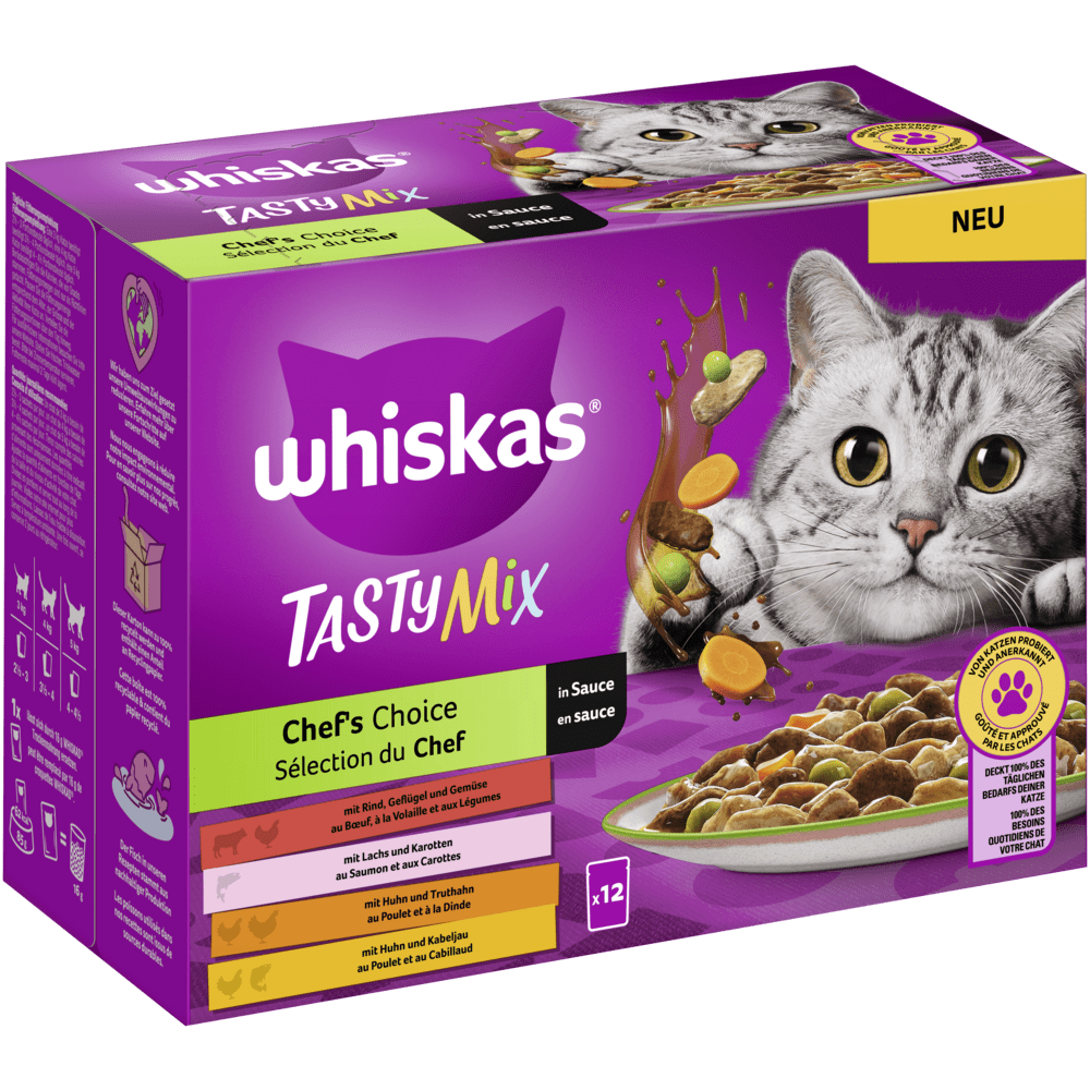 WHISKAS® TASTY MIX Portionsbeutel Multipack Mega Pack Chef's Choice in Sauce 12, 40 & 60 x 85g - 1