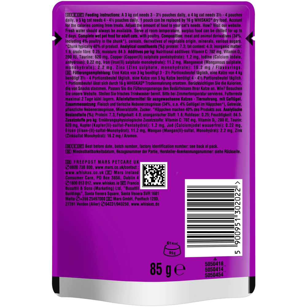 WHISKAS® Portionsbeutel 1+ mit Geflügel in Sauce 85g - 2
