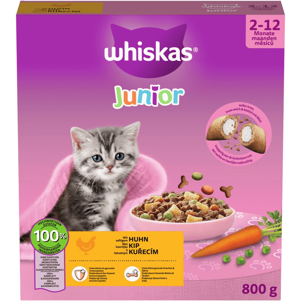 WHISKAS® Junior Huhn, Trockenfutter, 800g, 1,9kg & 7kg - 1