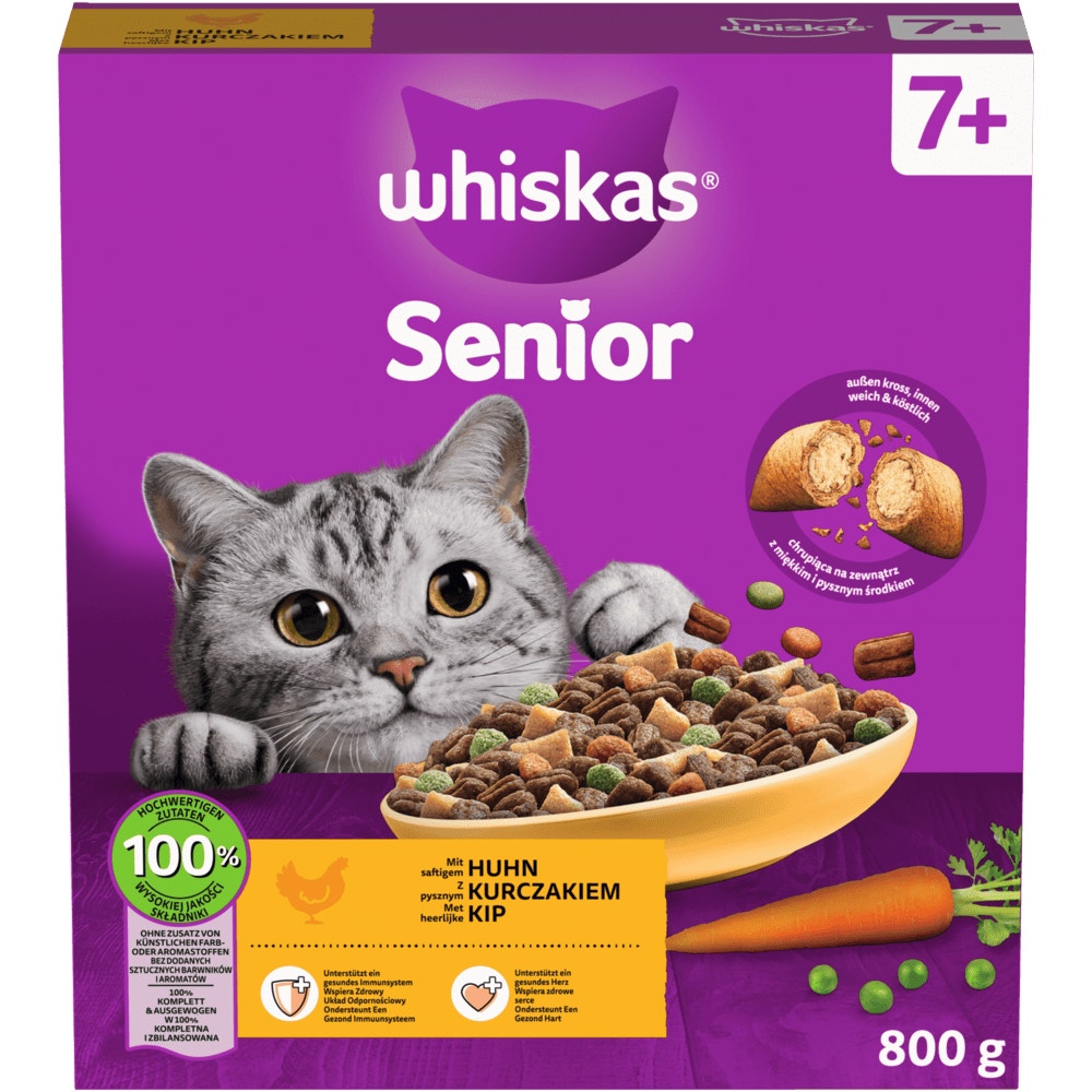 WHISKAS® 7+ Huhn, Trockenfutter, 800g & 1,9kg - 1