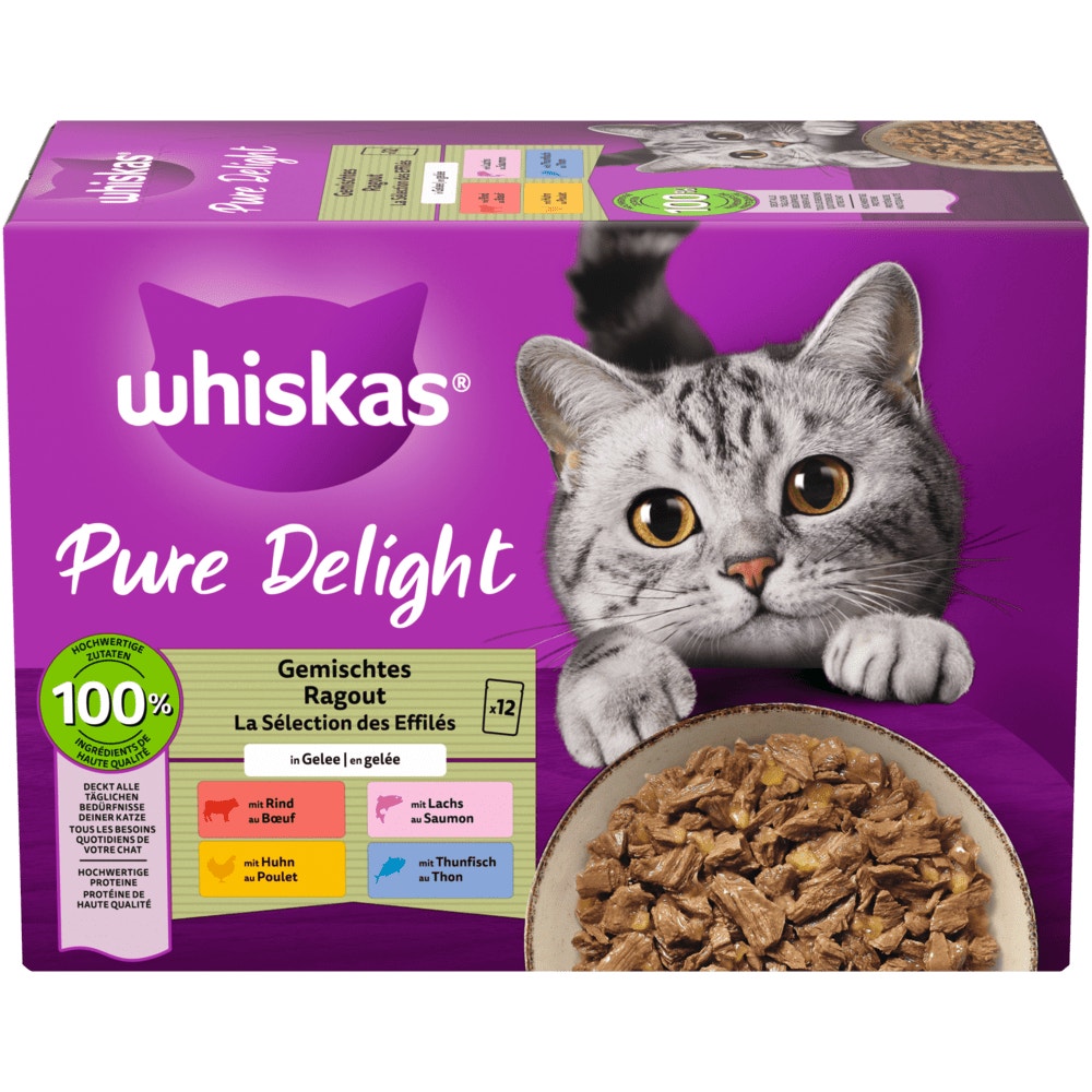 WHISKAS® Pure Delight Gemischtes Ragout in Gelee, Multipack 12 x 85g - 1
