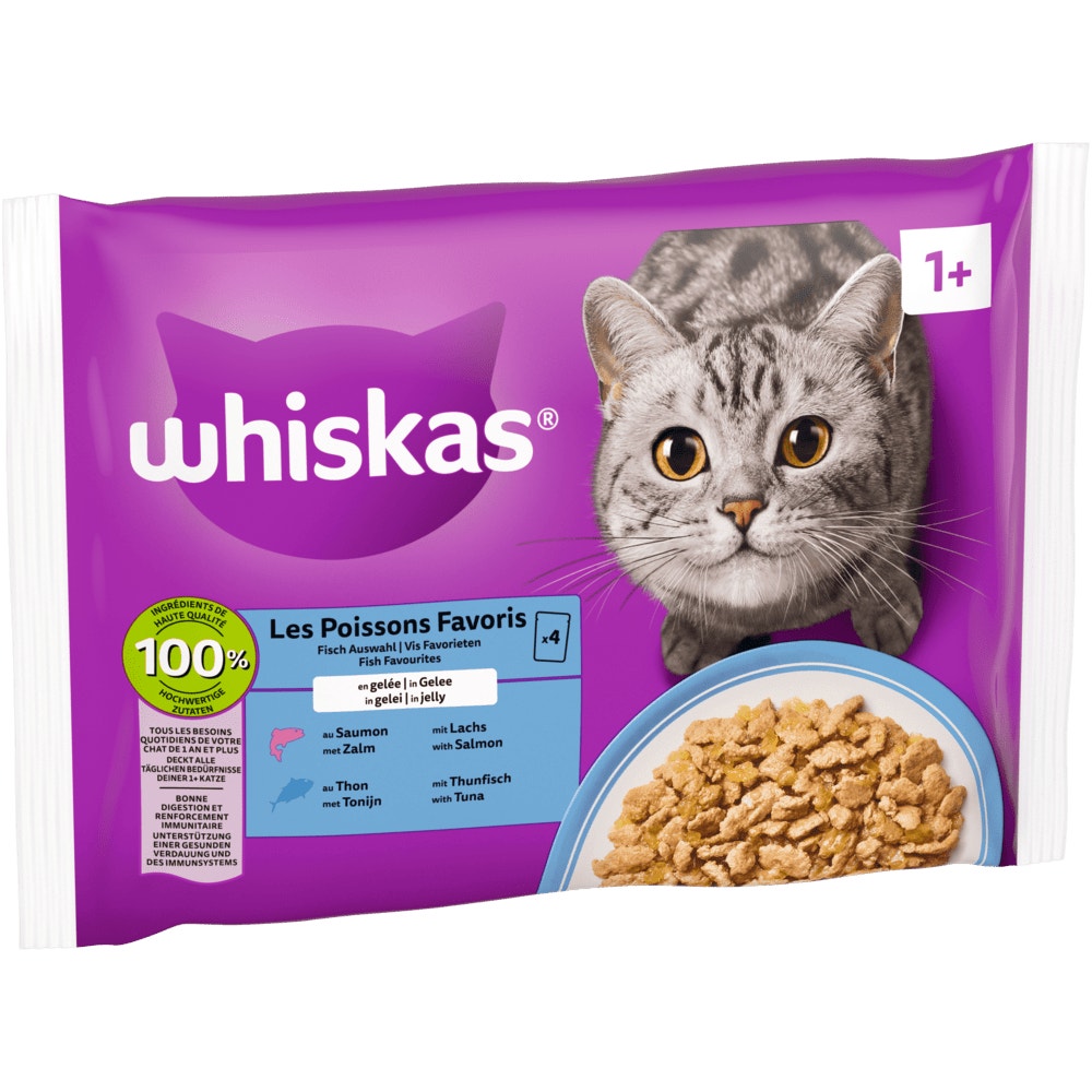 WHISKAS® 1+ Fisch Auswahl in Gelee, 4, 12, 24, 40, 48 & 80 x 85g - 1