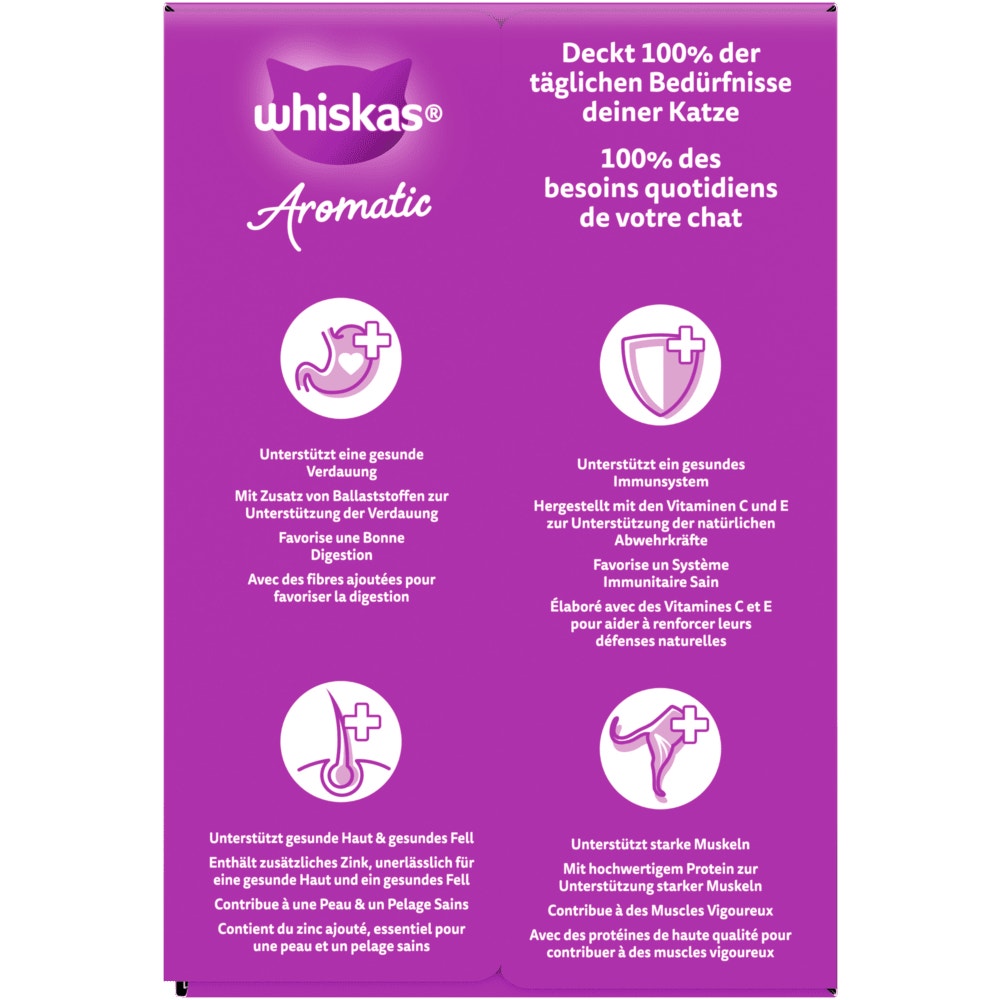 WHISKAS® AROMATIC 1+ Gemischte Auswahl 4 Varietäten Schwein, Huhn, Meeresfisch, Lachs in Sauce, Nassfutter, 12, 24 & 40 x 85g - 2