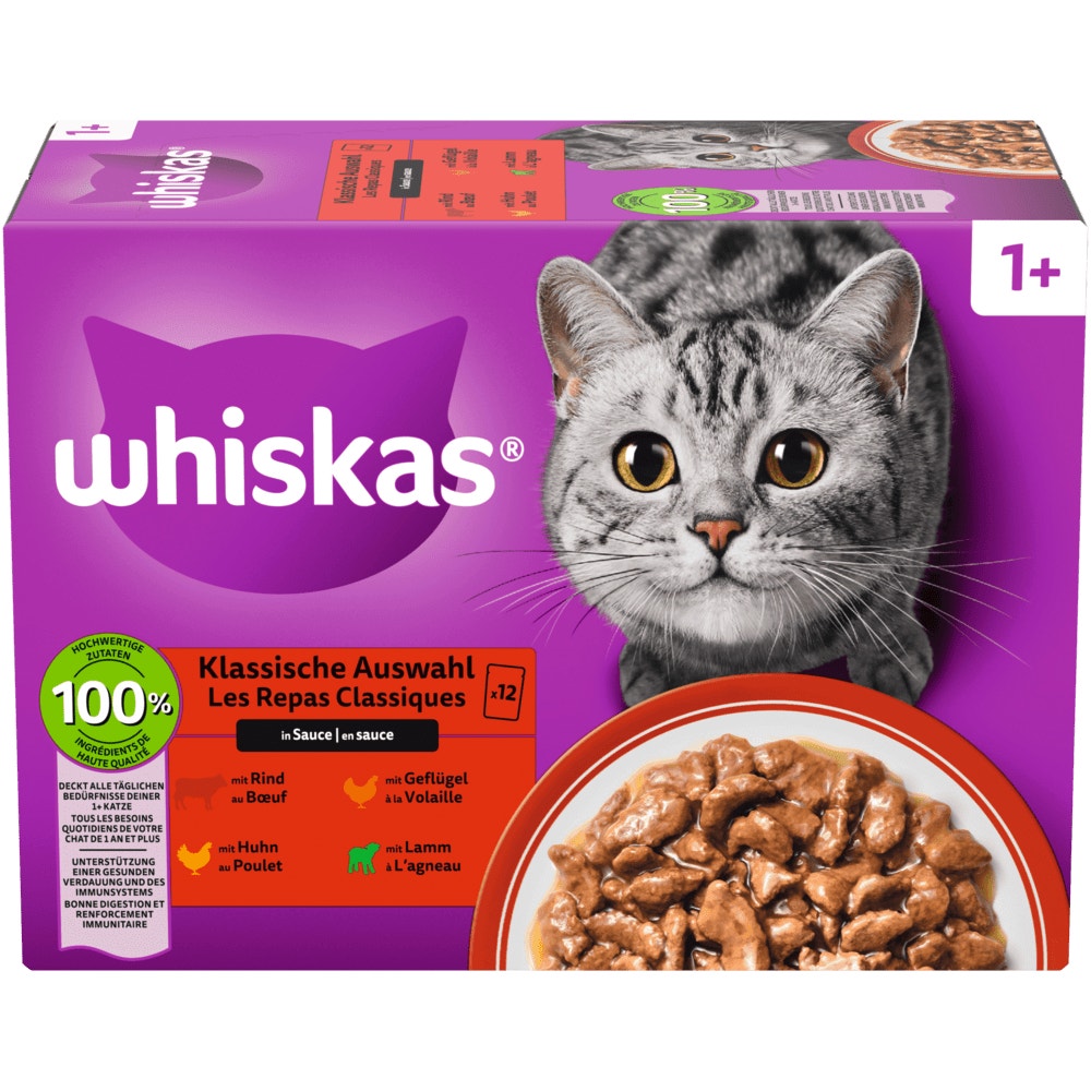 WHISKAS® 1+ Klassische Auswahl in Sauce, 12, 24, 40, 48 & 80 x 85g - 1