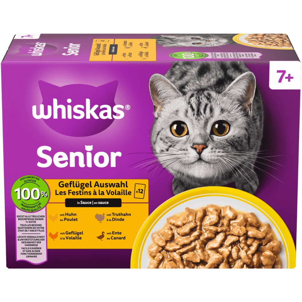 WHISKAS® 7+ Geflügel Auswahl in Sauce, 12 & 24 x 85g - 1