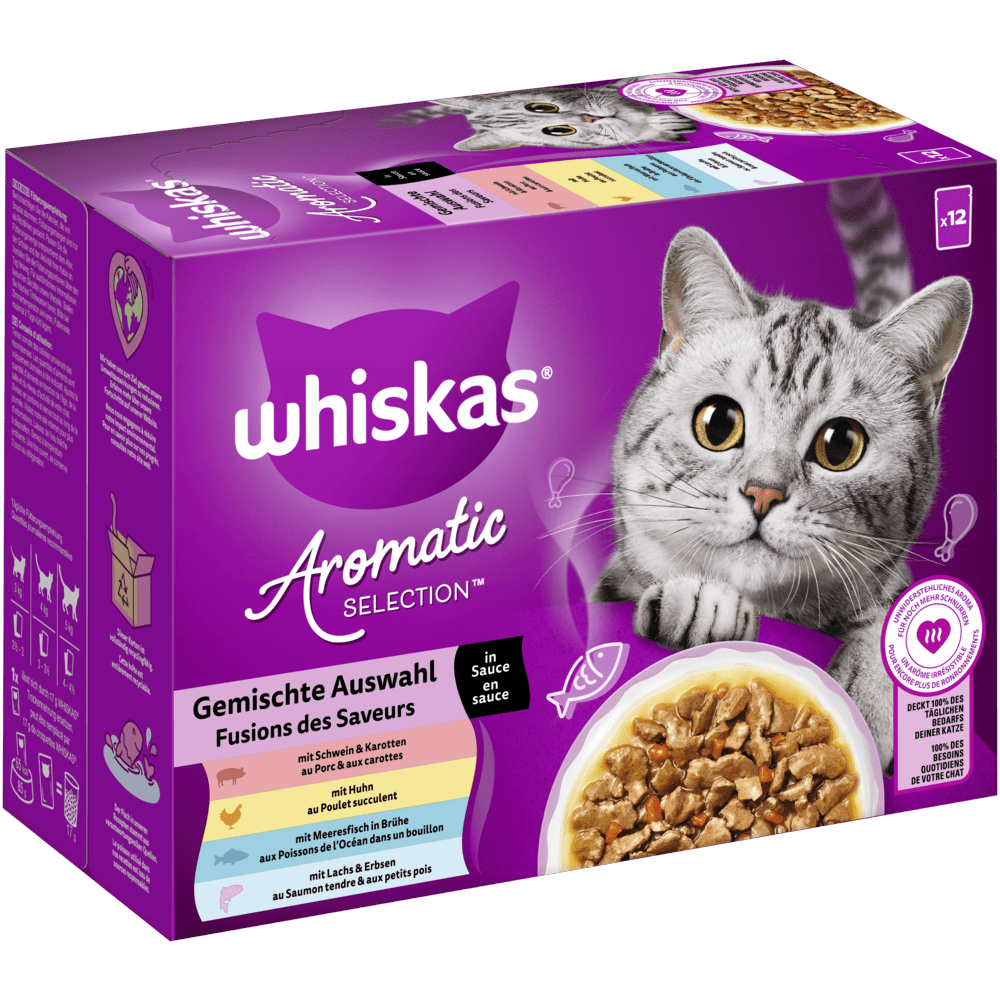 AROMATIC SELECTION™ Multipack Portionsbeutel 1+ Gemischte Auswahl 4 Varietäten Schwein, Huhn, Meeresfisch, Lachs in Sauce