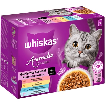 AROMATIC SELECTION™ 1+ Gemischte Auswahl 4 Varietäten Schwein, Huhn, Meeresfisch, Lachs in Sauce, Nassfutter